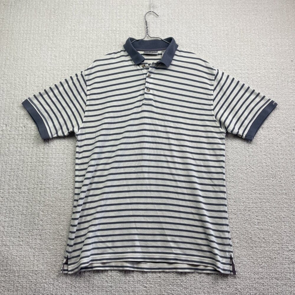 Pierre Cardin Shirt Mens Size Medium Blue Striped Short Sleeve Polo Rugby